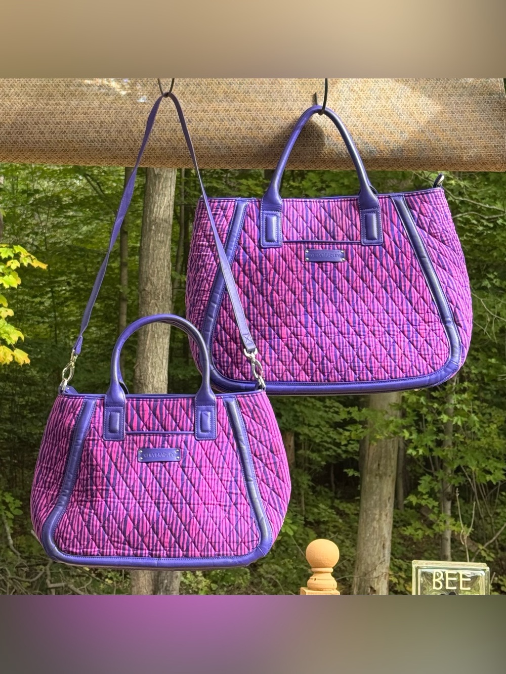 “Impressionista Stripe” Trapeze Sachels, Vera Bradley Pink and Purple Totes